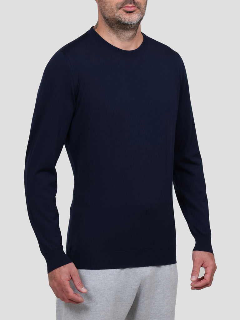 Svevo Maglia Girocollo Lana Merino Superfine 160's Blu In Vendita