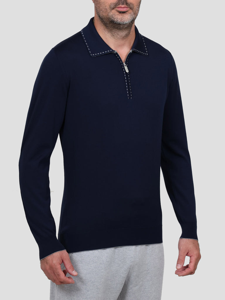 Svevo Maglia Polo Lana Merino Superfine 160's Blu Offerte
