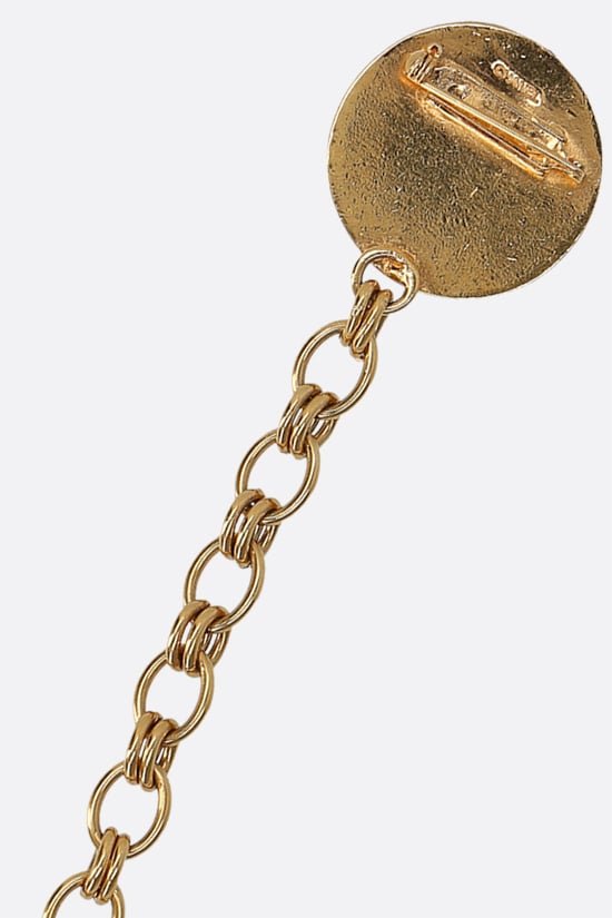 CHANEL VINTAGE WOMAN spilla in metallo con doppio medaglione e catena Italy