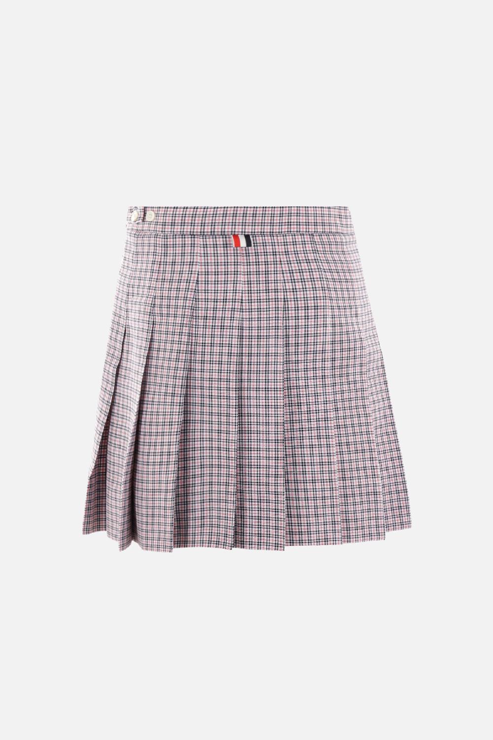 THOM BROWNE minigonna in misto cotone tartan small Vendita Calda