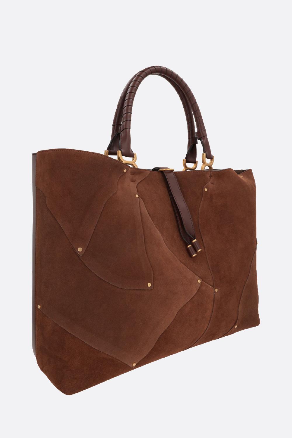 CHLOÉ borsa tote Marcie in suede e pelle liscia Nuovo