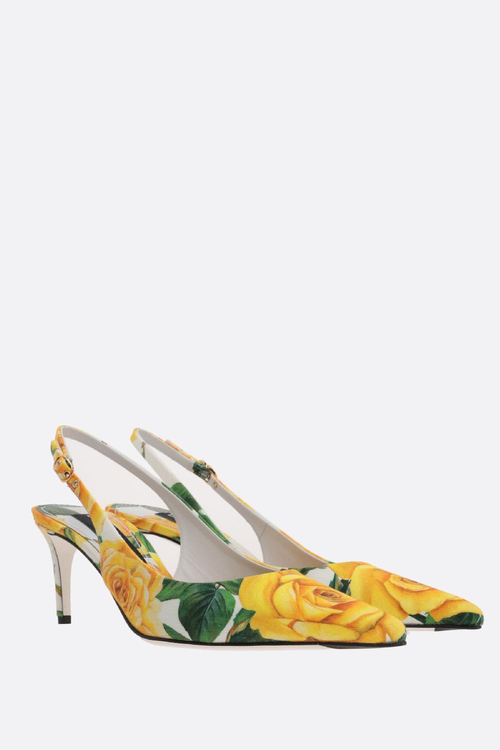DOLCE & GABBANA slingback in gabardine stampa Rose Gialle Moda