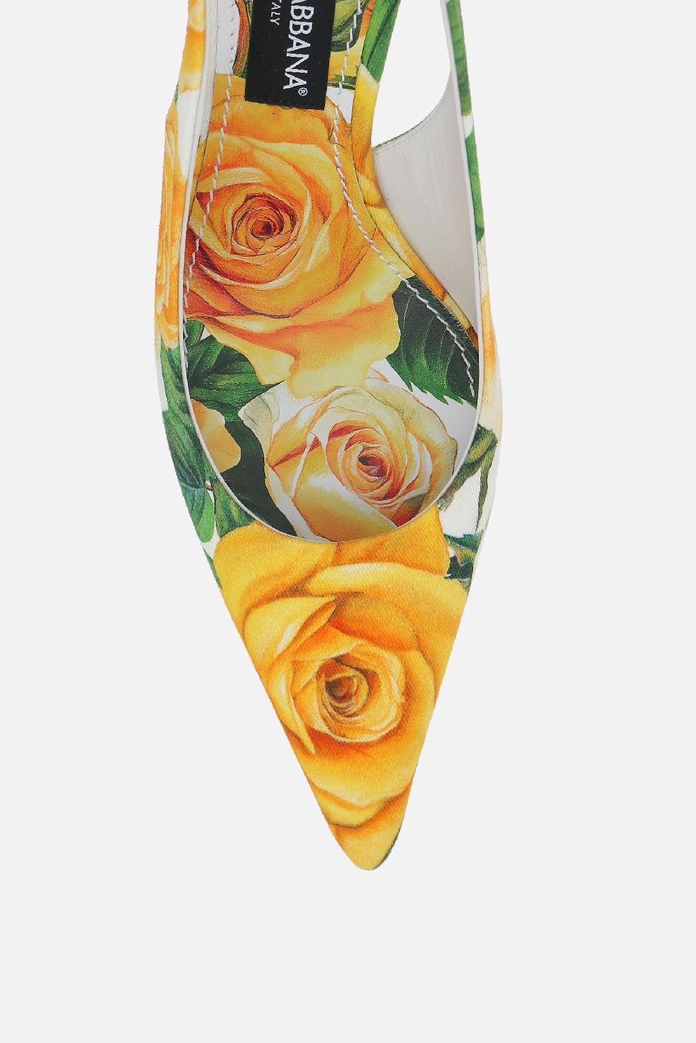 DOLCE & GABBANA slingback in gabardine stampa Rose Gialle Moda