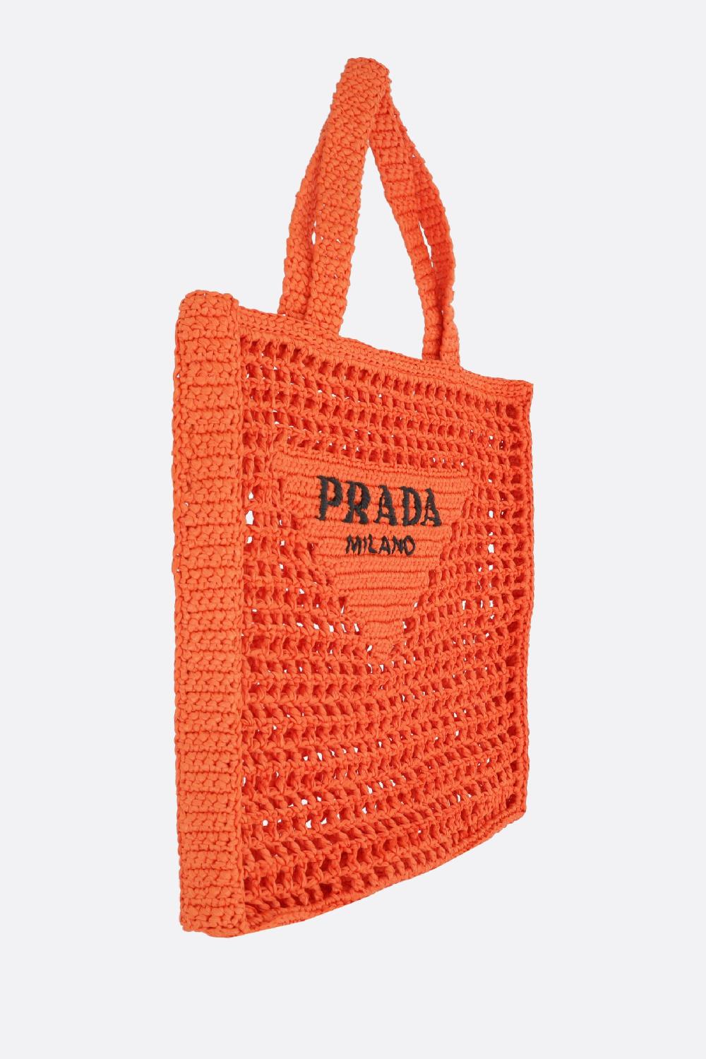PRADA borsa shopping in rafia sintetica ricamo logo Sconto