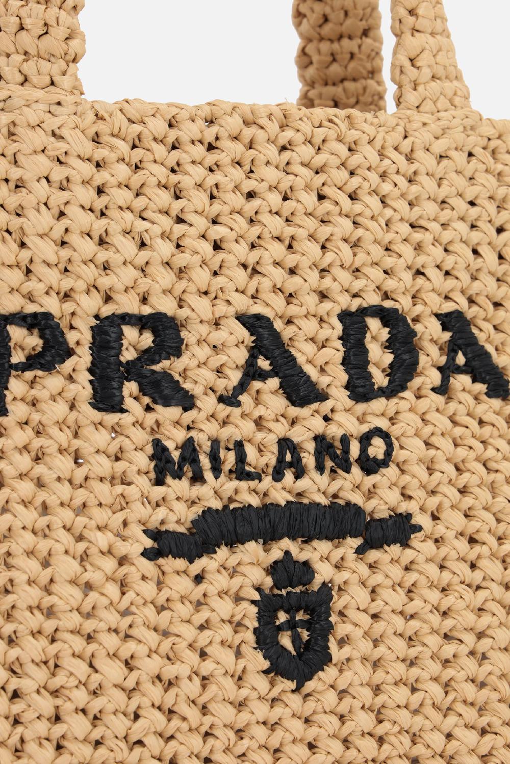 PRADA borsa shopping small in rafia sintetica Fino al 50% di sconto