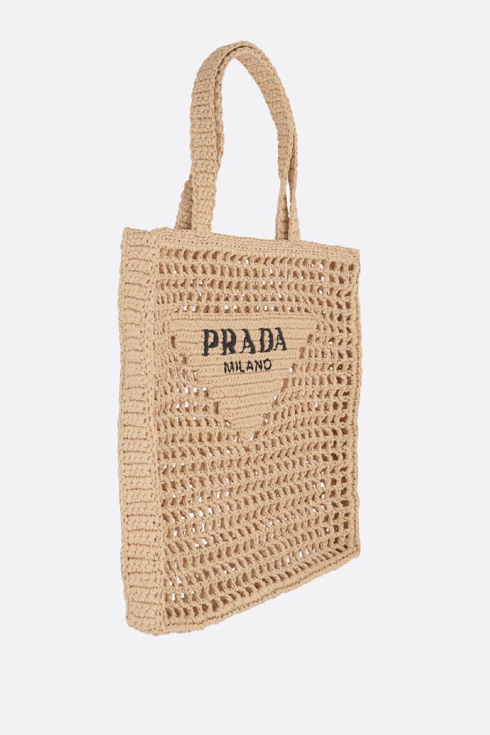 PRADA borsa shopping in rafia sintetica ricamo logo Solo un giorno rimasto