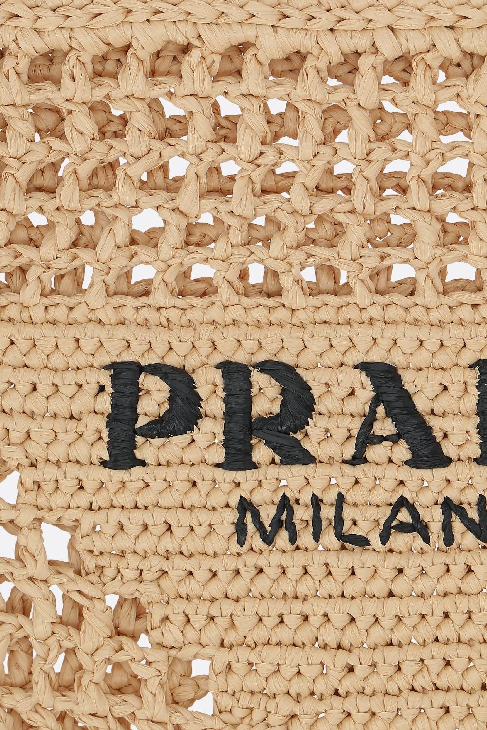 PRADA borsa shopping in rafia sintetica ricamo logo Solo un giorno rimasto
