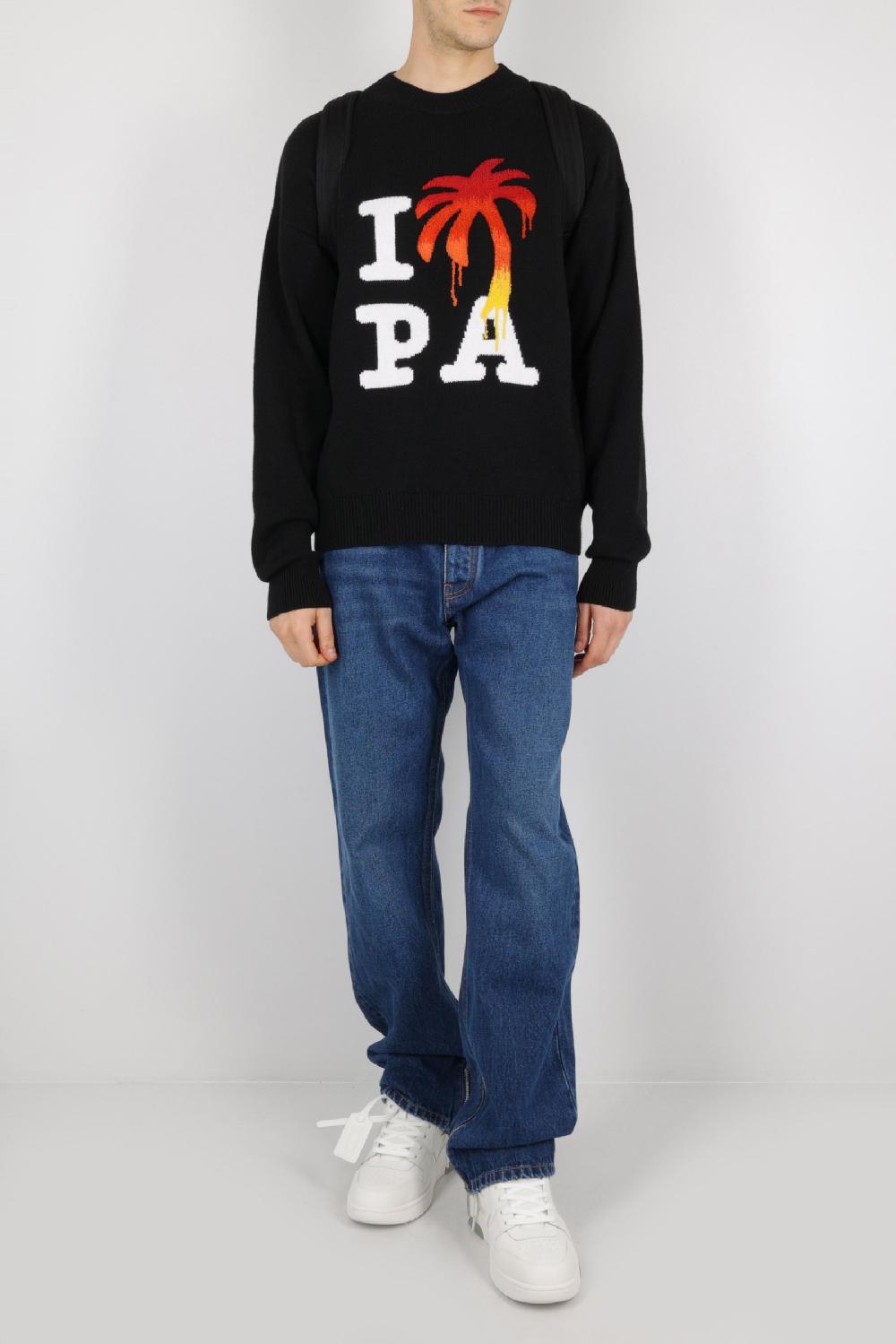 PALM ANGELS pullover in misto lana intarsio logo I love PA Grande vendita