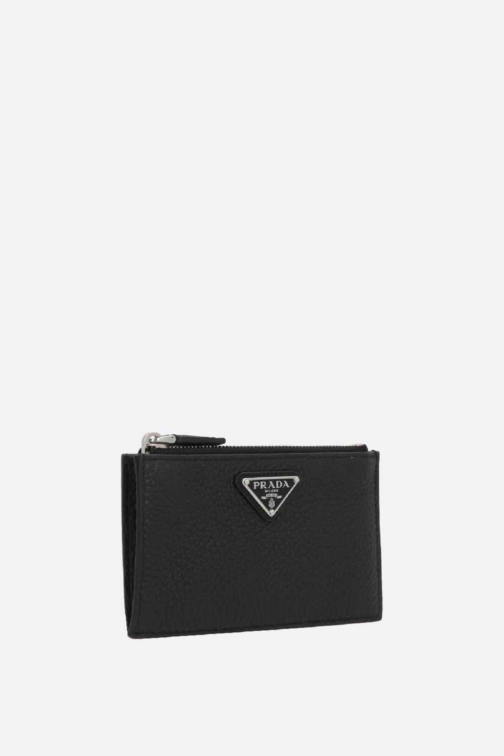 PRADA porta carte con zip in pelle martellata Liquidazione