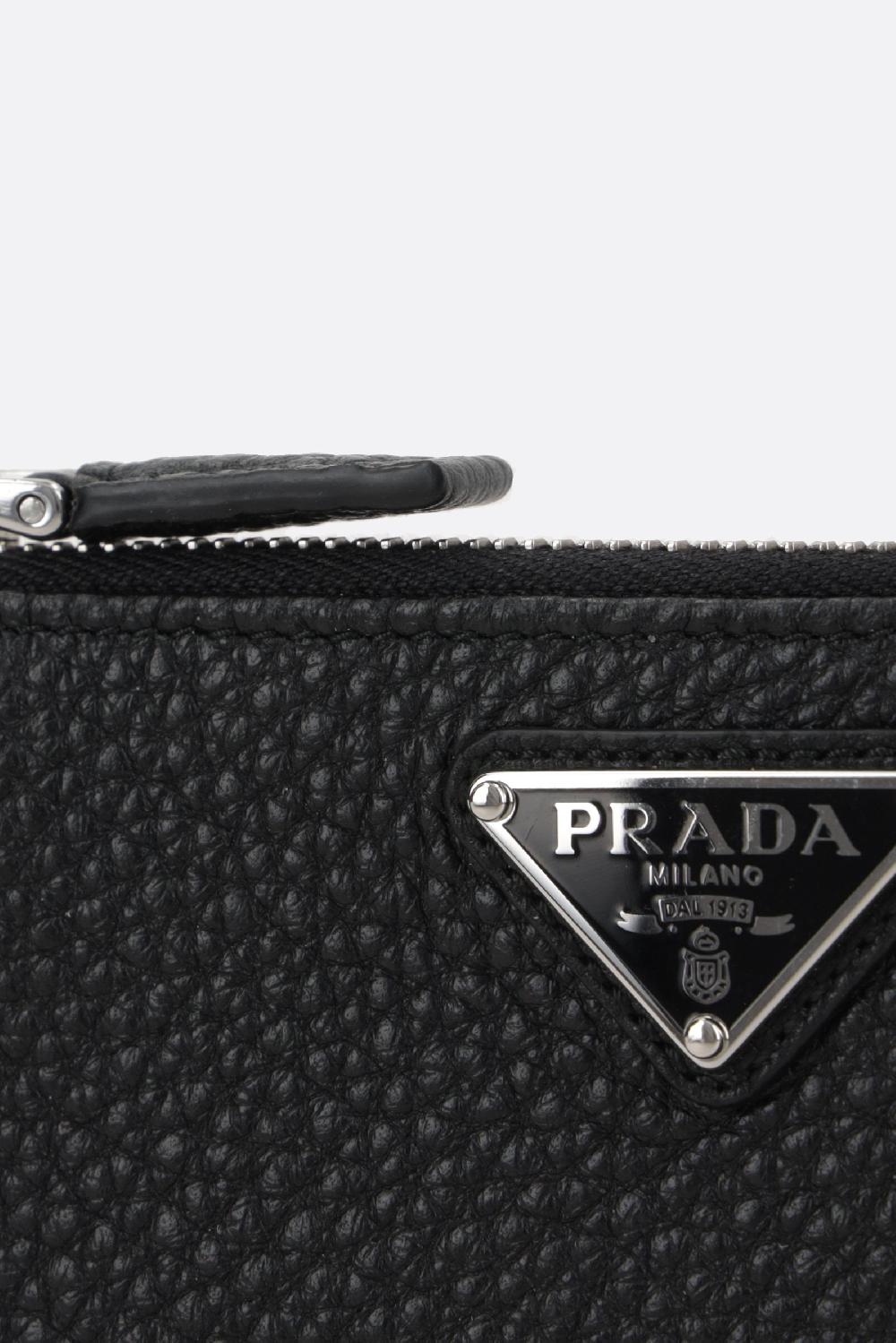 PRADA porta carte con zip in pelle martellata Liquidazione