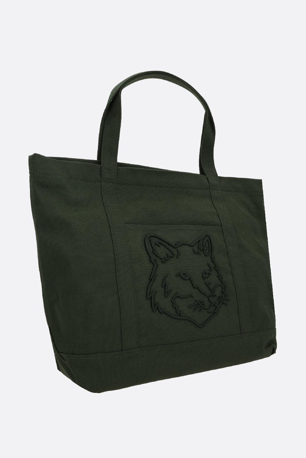 MAISON KITSUNÉ borsa tote Fox Head large in canvas Vendita Calda