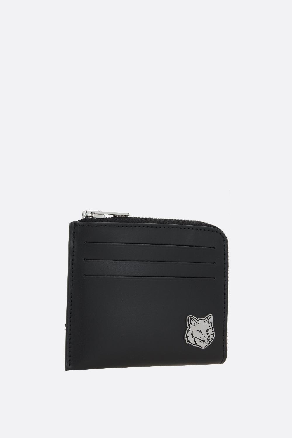 MAISON KITSUNÉ porta carte con zip Fox Head in pelle liscia Vendite Flash