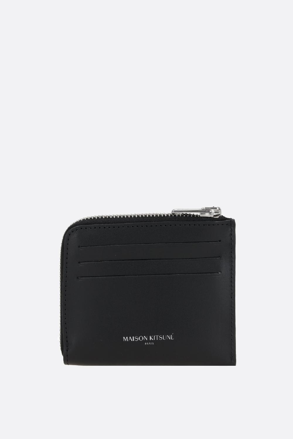 MAISON KITSUNÉ porta carte con zip Fox Head in pelle liscia Vendite Flash