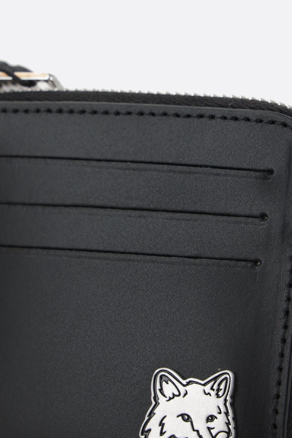 MAISON KITSUNÉ porta carte con zip Fox Head in pelle liscia Vendite Flash