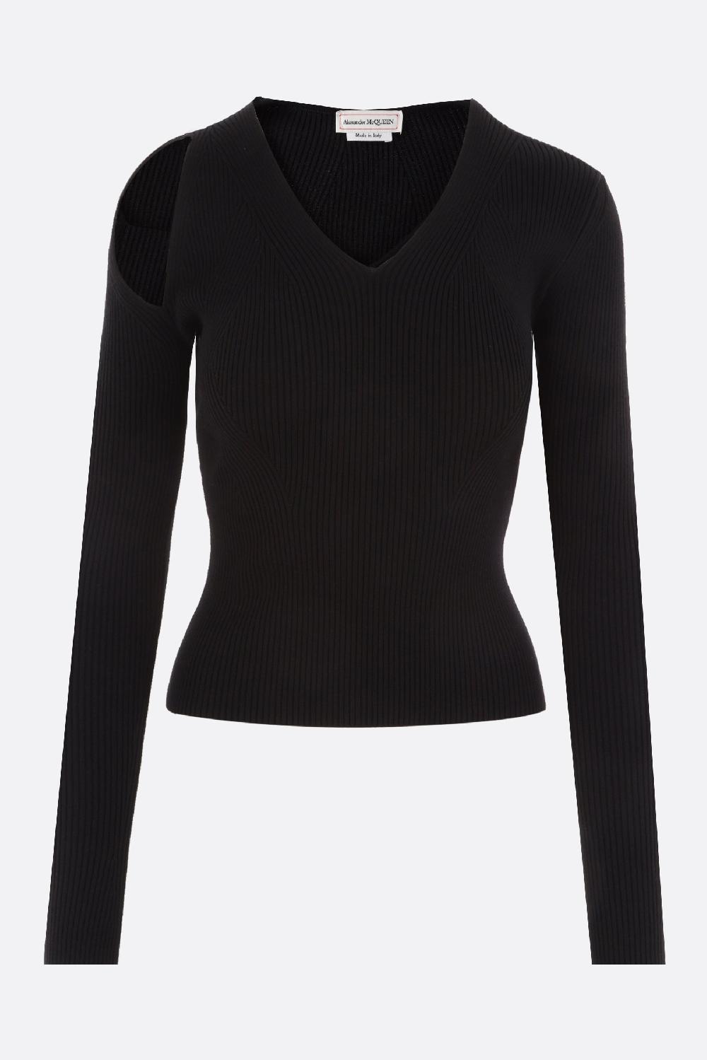 ALEXANDER McQUEEN pullover in lana stretch con cut-out