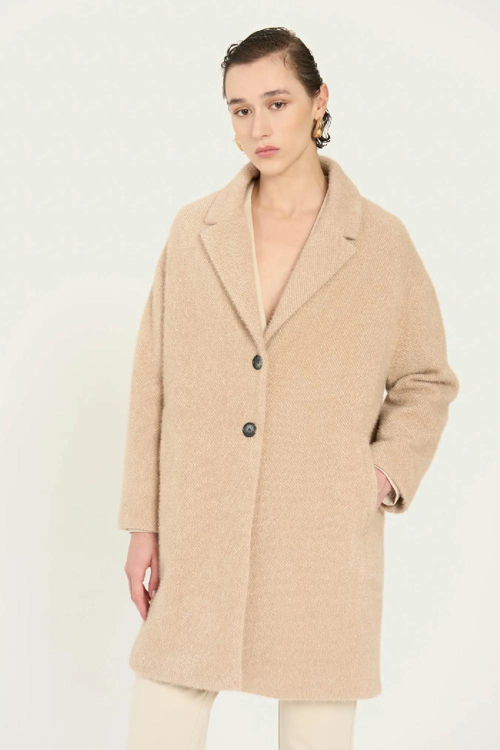 Vicario cinque Cappotto monopetto in panno beige Cesilia Novità