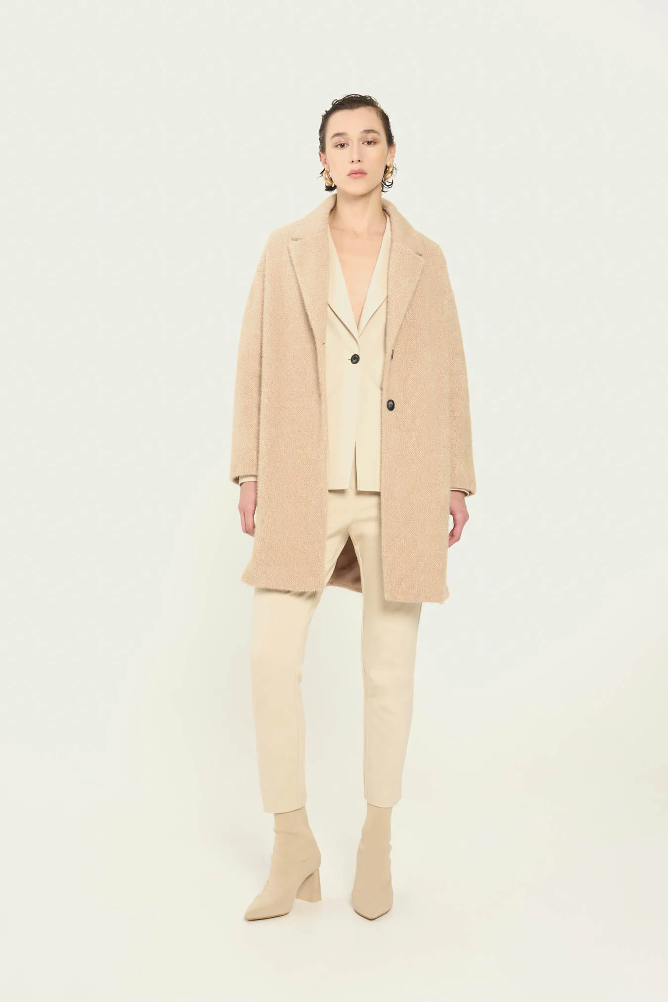 Vicario cinque Cappotto monopetto in panno beige Cesilia Novità
