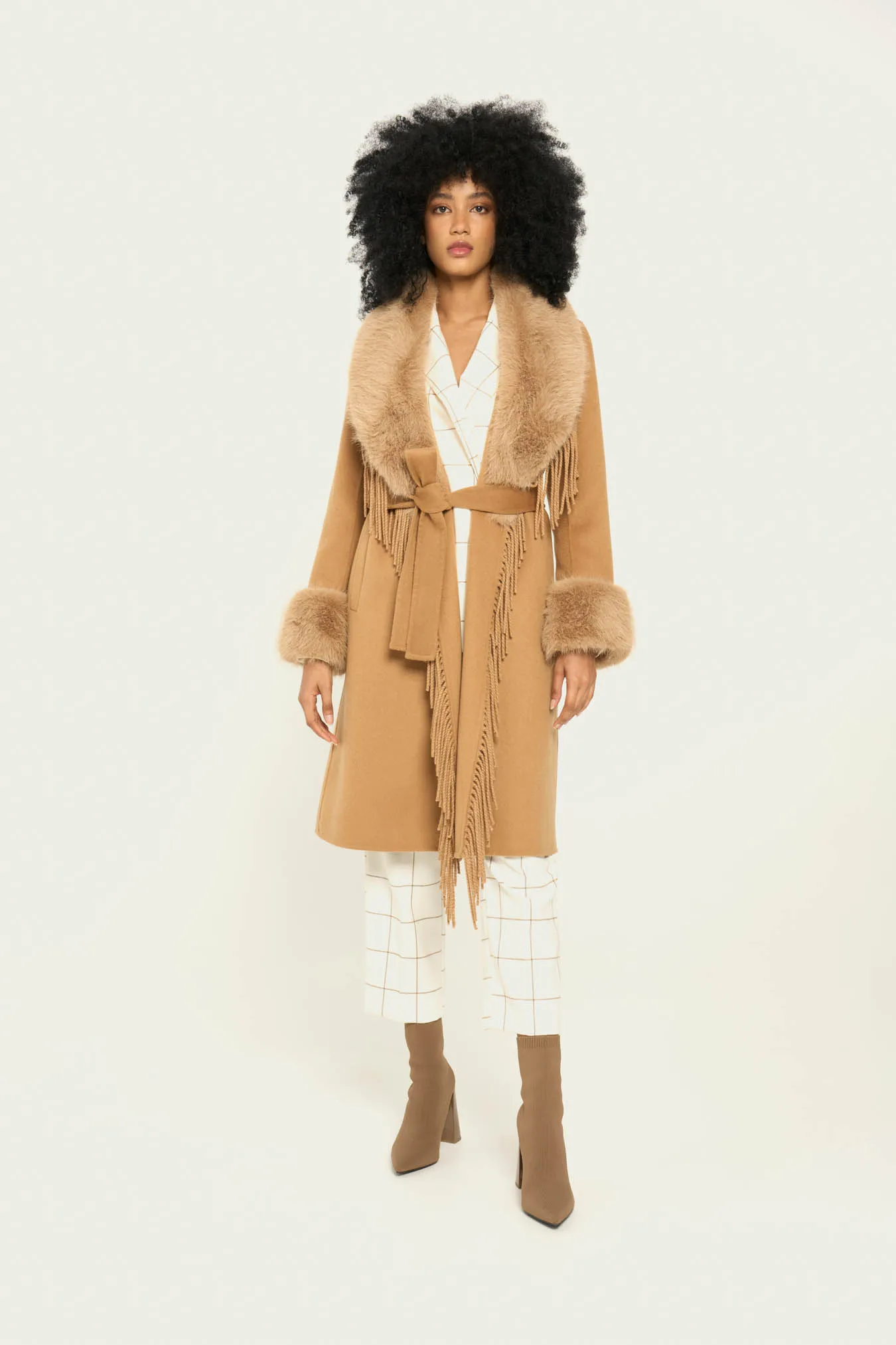 Vicario cinque Cappotto vestaglia lana ed ecopelliccia Cloe Vendita Calda
