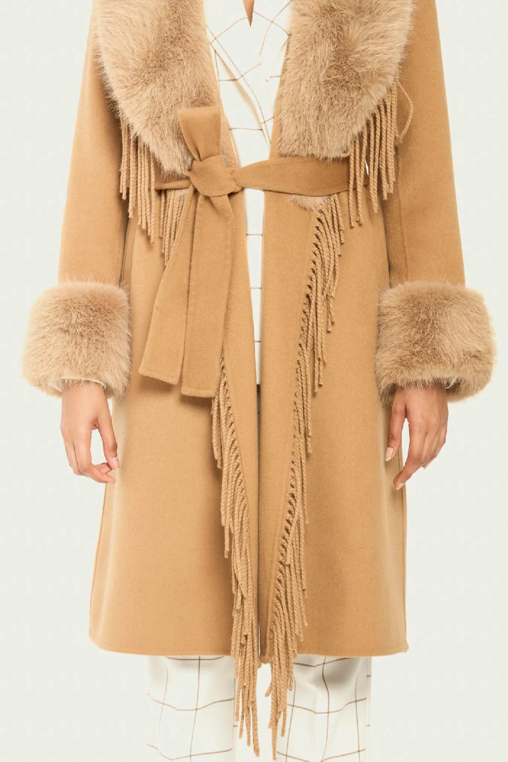 Vicario cinque Cappotto vestaglia lana ed ecopelliccia Cloe Vendita Calda
