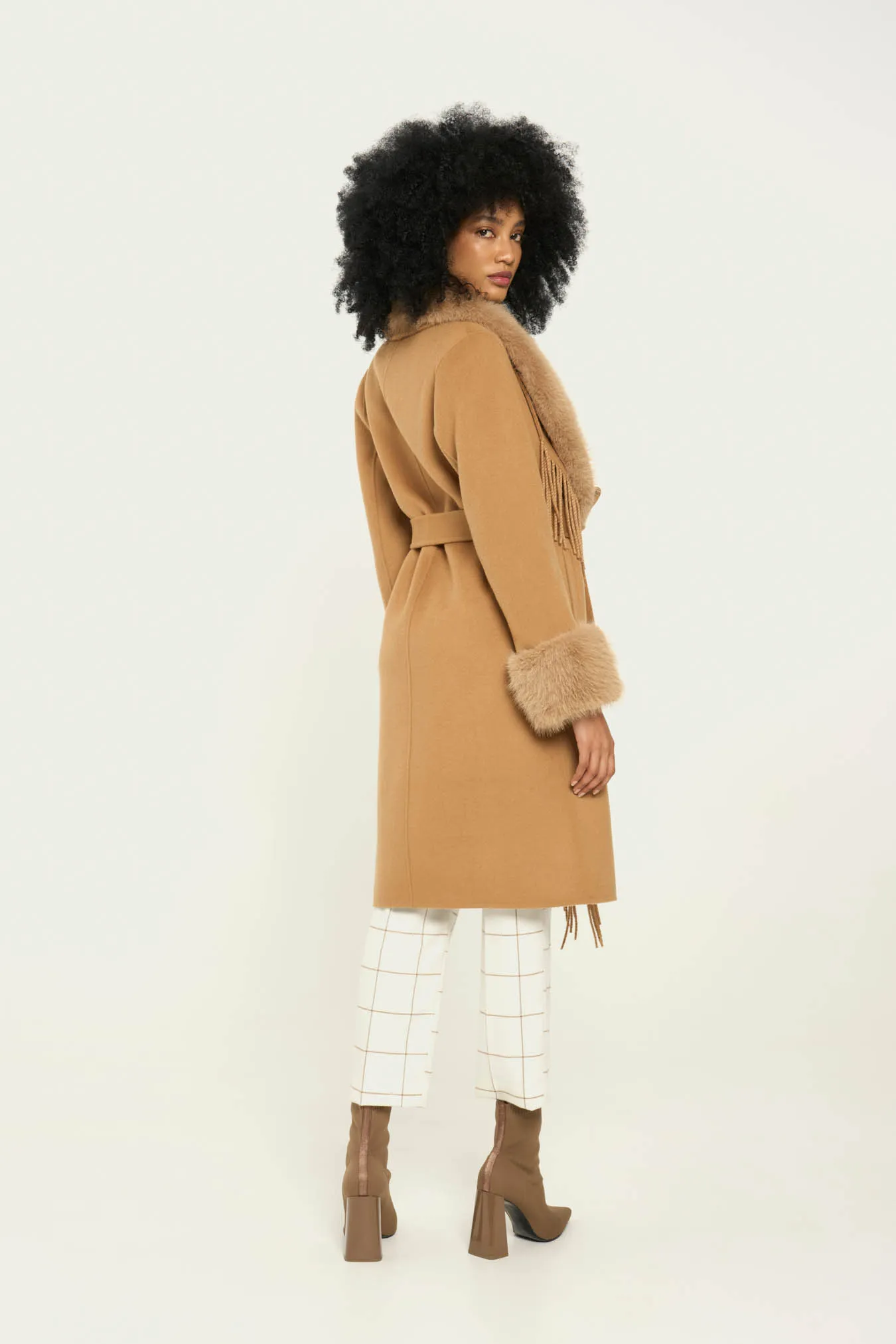 Vicario cinque Cappotto vestaglia lana ed ecopelliccia Cloe Vendita Calda