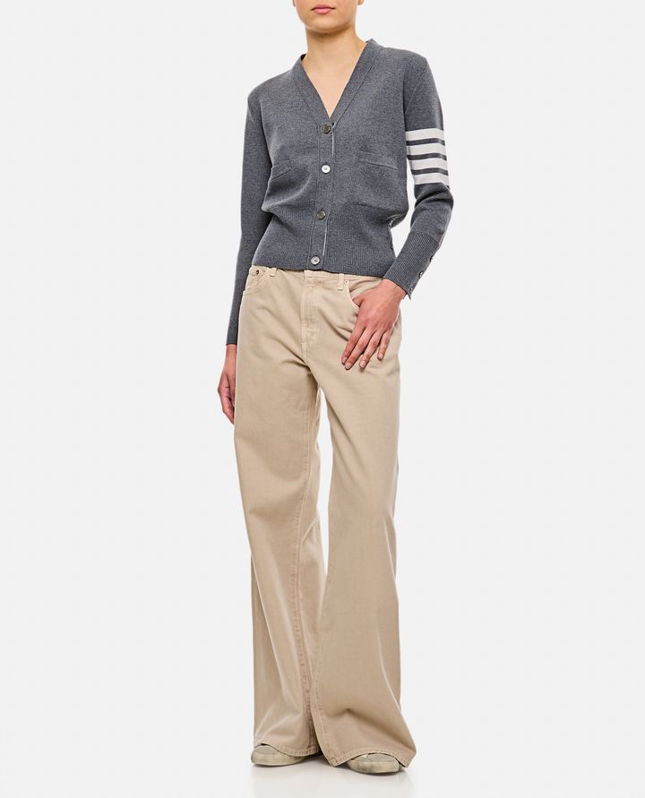 Thom Browne CARDIGAN MILANO CLASSIC SCOLLO A V GRIGIO DA DONNA - THOM BROWNE Esporta salva