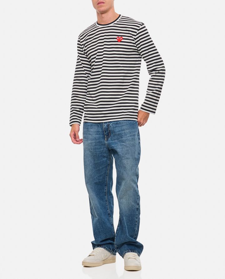 Comme Des Garçons Play MAGLIETTA A MANICHE LUNGHE A RIGHE CON LOGO Offerte